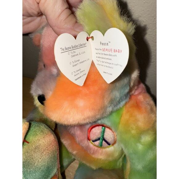 ty Peace Beanie Babies 1999 Buddies 1996 Tie Dye Rainbow Bear Set MWMT - Picture 6 of 16